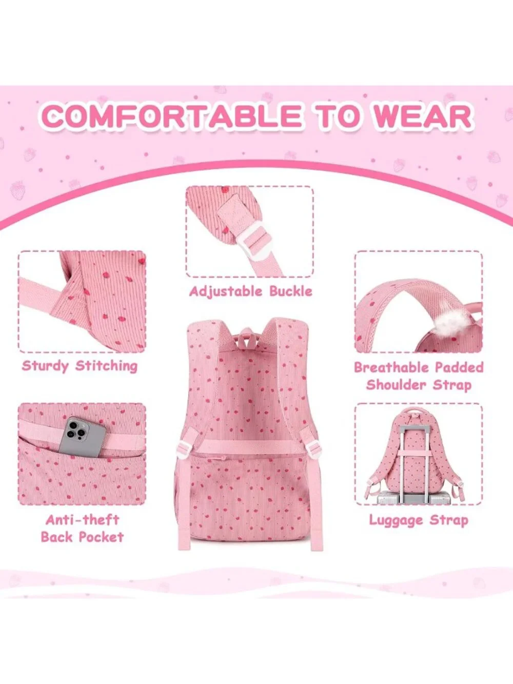 Kawaii Pink Corduroy Backpack for Girls | Cute School Bag for Kids & Students